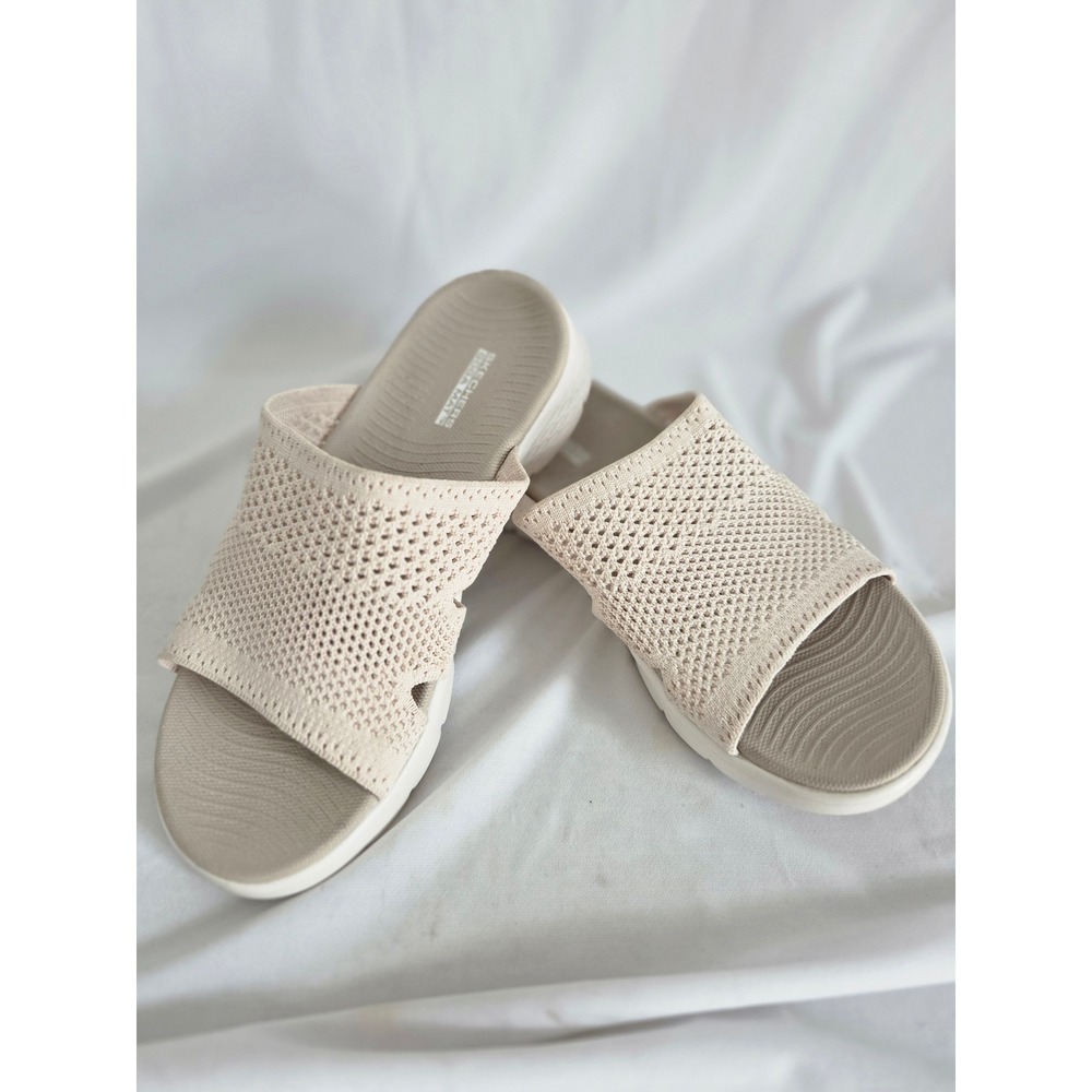 Skechers On-the-GO 600 Sunny Beige Knit Slide Sandals Womens 7